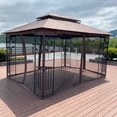 thumbnail image 4 of Tcbosik 13' x 10' Gazebo with Double Roof and Mosquito Net, Patio Tent Canopy with Metal Frame for Deck, Lawn, Garden, Backyard, Brown, 4 of 9