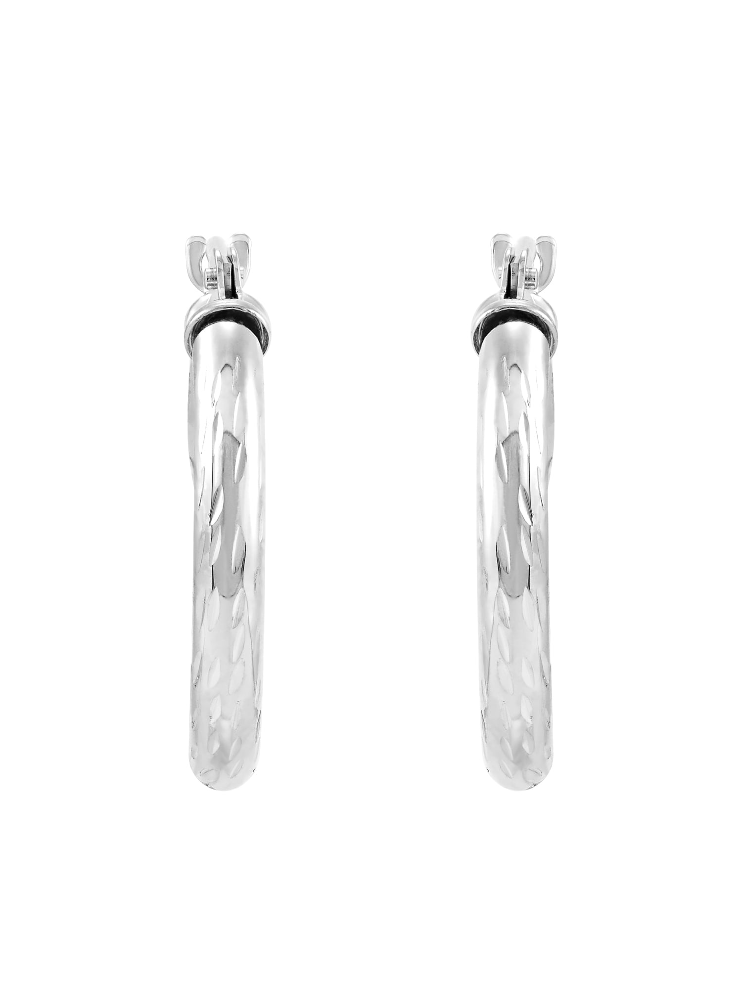 Brilliance Fine Jewelry 10K White Gold 2.3MMx18MM Hollow Round Hoop Earrings