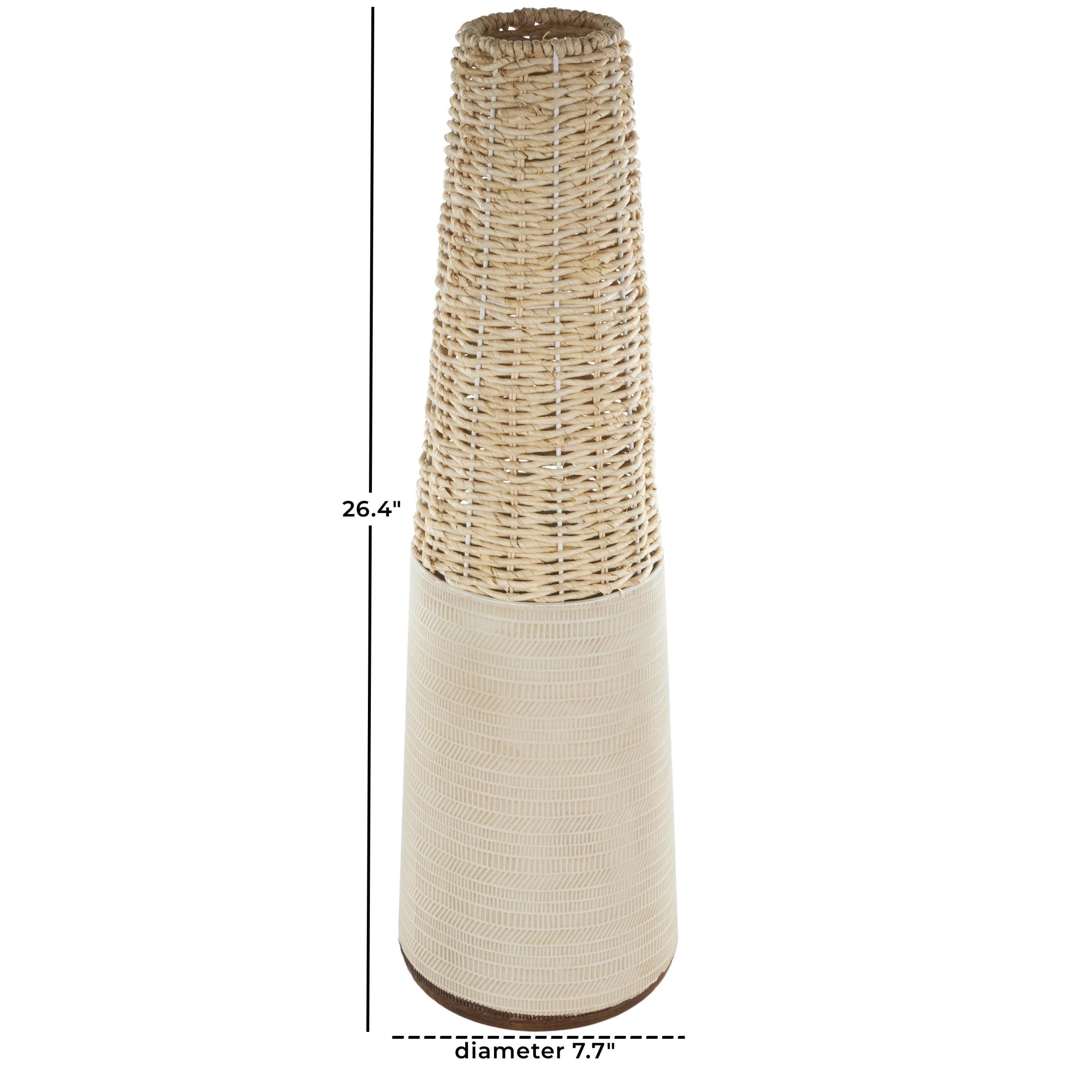 DecMode 26" Geometric Handmade Woven Light Brown Rattan Vase with Beige Metal Base