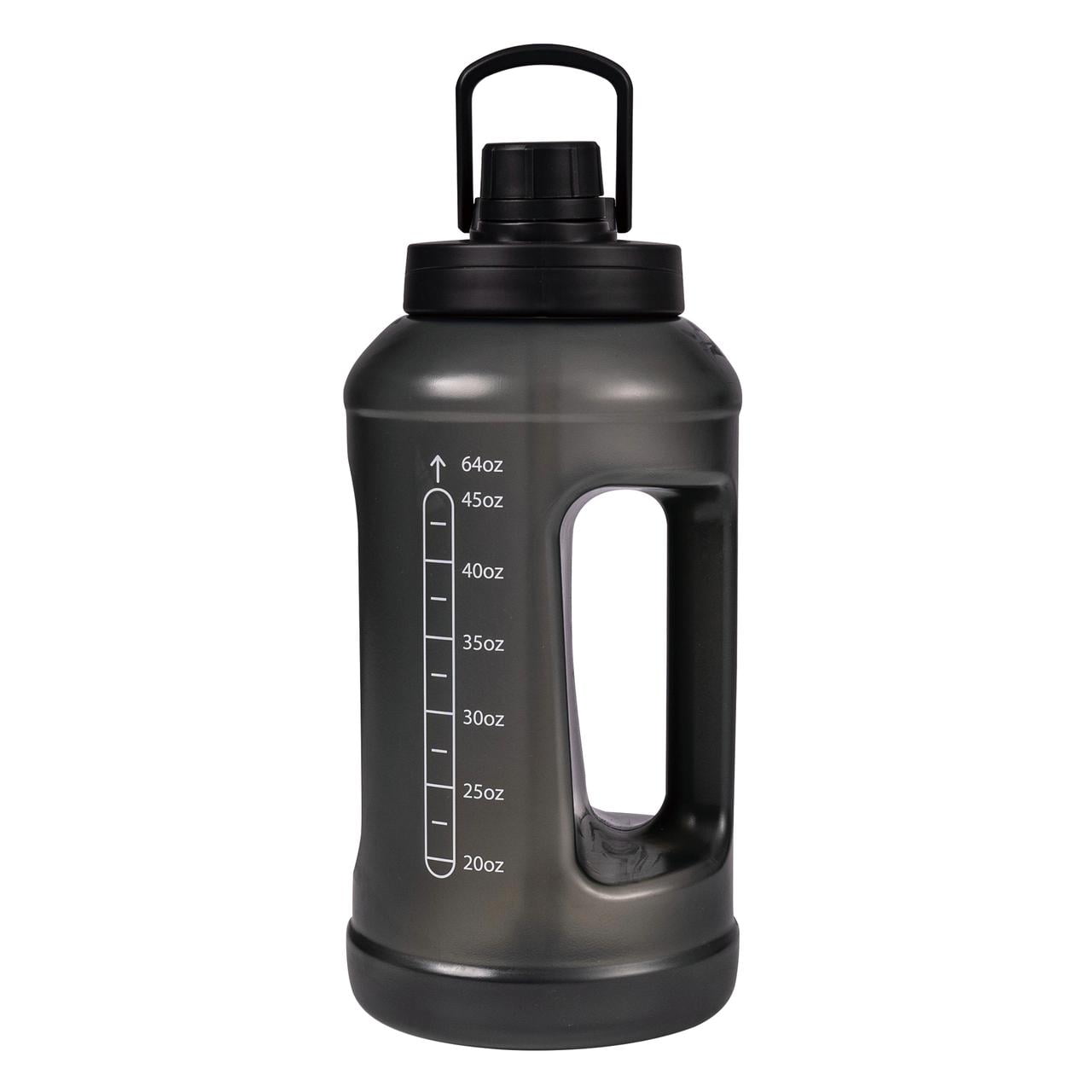 Mainstays 64 Fluid Ounces Water Bottle, Translucent Black, with Straw/ Chug 2 in 1 Lid, Light Weight, Reusable, Plastic