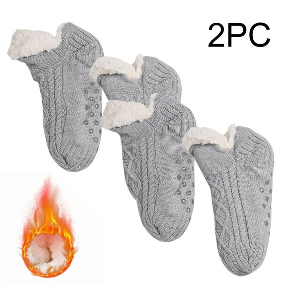 2pc Kids Slipper Socks Boys Girls Winter Warm Cozy Fleece Thermal Thick Snow Socks with Grips Non Slip Grippy Socks Children Gray 3Y