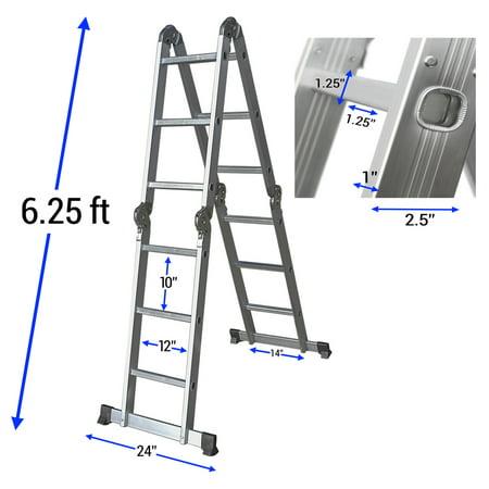 OxGord Heavy Duty Aluminum Folding Scaffold Work Ladder 12.5 ft Multi-Fold Step Light Weight Multi-Purpose extension - 330 LB