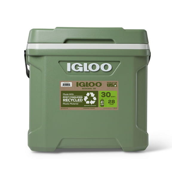 Igloo 30 Qt. ECOCOOL, Hard Sided Cooler, Green, 18" x 11.84" x 17.25"