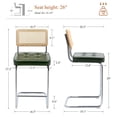 thumbnail image 4 of Zesthouse 26″ Natural Rattan Counter Stools Set of 3, Mid Century Modern Bar Stools with Cane Back & Chrome Legs, Cantilevered Design, Upholstered Faux Leather Barstools for Kitchen Island, Green, 4 of 11