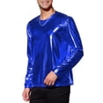 thumbnail image 4 of Camisetas de hombre INSPIRE CHIC de cuello redondo de manga larga brillante XL azul, 4 of 7