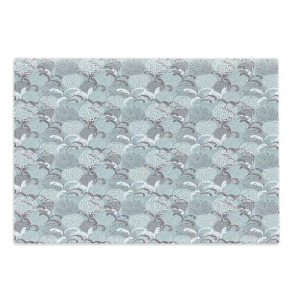 Floral Cutting Board, Soft Toned Spring Petals Ornamental Eco Shabby Form Herbs Classic Print, Decorative Tempered Glass Cutting and Serving Board, Large Size, Pale Blue White Taupe, by Ambesonne