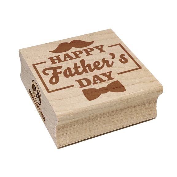 Happy Father's Day Mustache Bow Tie Square Rubber Stamp Stamping Scrapbooking Crafting - Small 1.25in