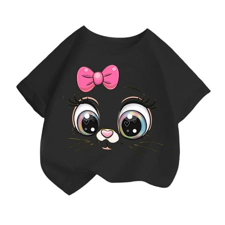 

CAHOLEI Kid Girls Cute Printed Round Neck Short Sleeve Tee Summer Casual Loose Fashion T Shirt Tops -Black 10-12 Years