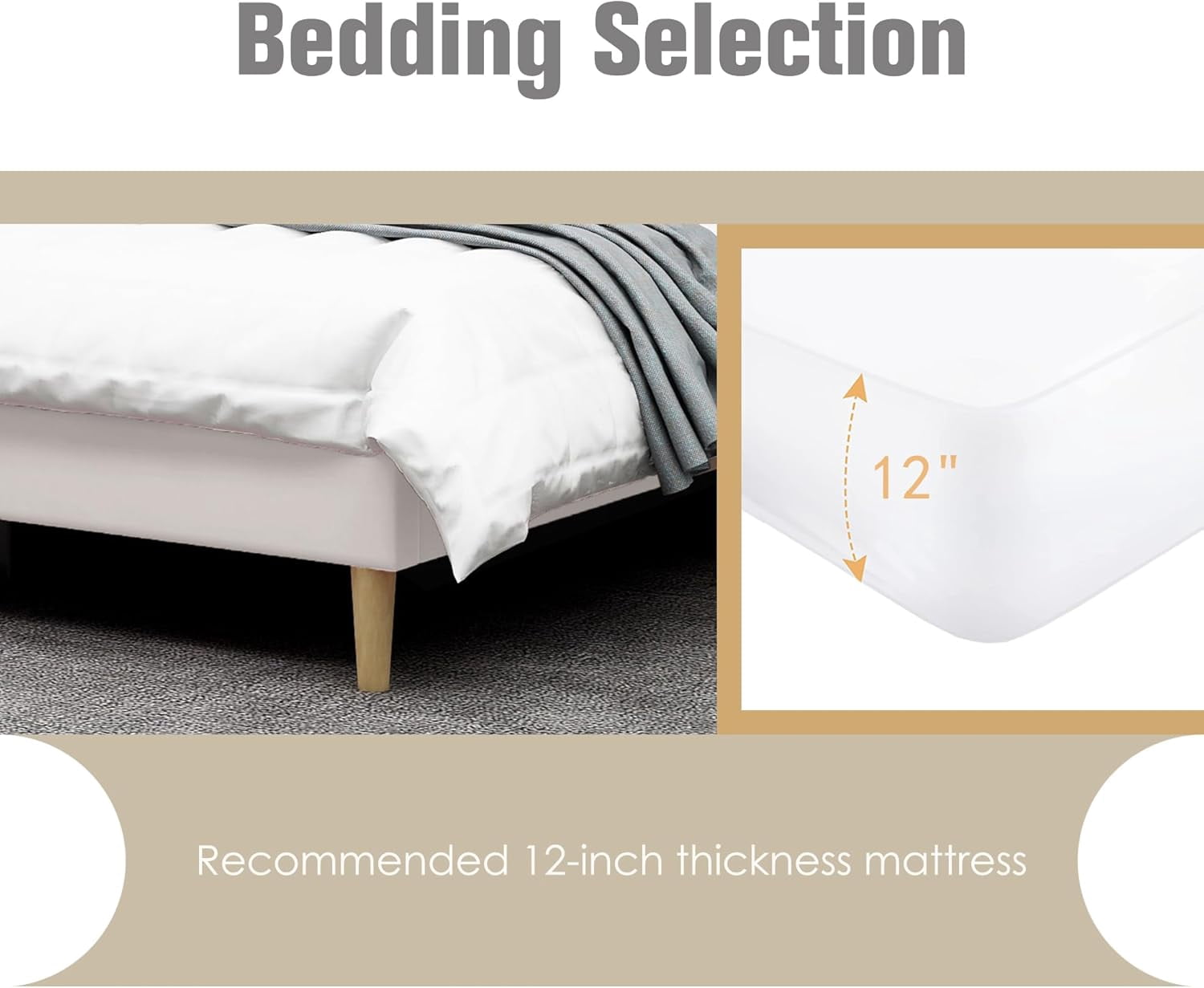 AGARTT Upholstered Platform Full Size Bed Frame with Headboard Wooden Slats Support,Beige Velvet