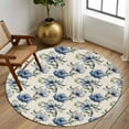 thumbnail image 2 of Round Rugs 5 Ft, Navy Blue Floral Non Slip Area Rugs for Kitchen Bedroom Entryway, Vintage Flowers Elegant Pastoral Rustic Washable Carpet Runner Rug Floor Mats for Bedroom Home Decor, 2 of 9