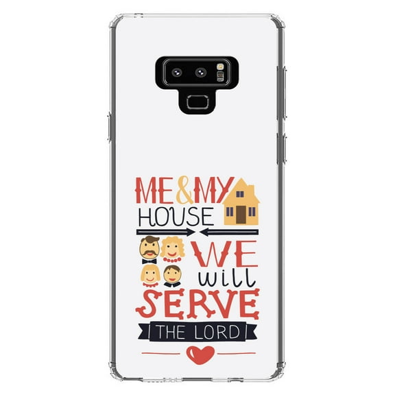 DistinctInk Clear Shockproof Hybrid Case for Samsung Galaxy Note 9 - TPU Bumper, Acrylic Back, Tempered Glass Screen Protector - Me & My House We Will Serve the Lord