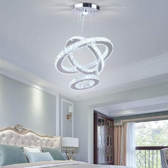 Modern Crystal Chandelier 3 Ring Modern LED Chandeliers for Bedroom Living Room