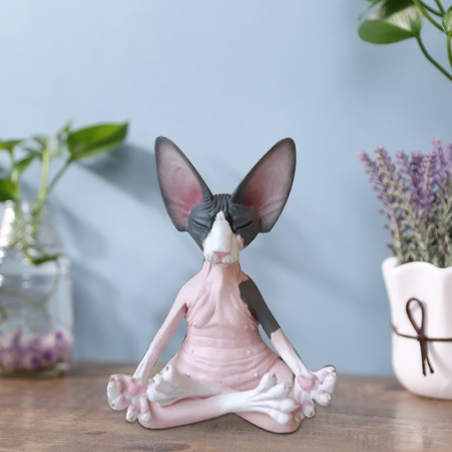Figuritas de gato de Buda estatua de meditación de animales escultura Wdftyju artística de gato modelo de muñeca juguetes de Gato sin Pelo regalos decoración del hogar