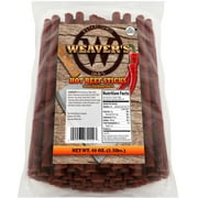 Weavers Hot Beef Sticks 80 Hot and Spicy 6.5 Inch Beef Sticks per 40oz Bag