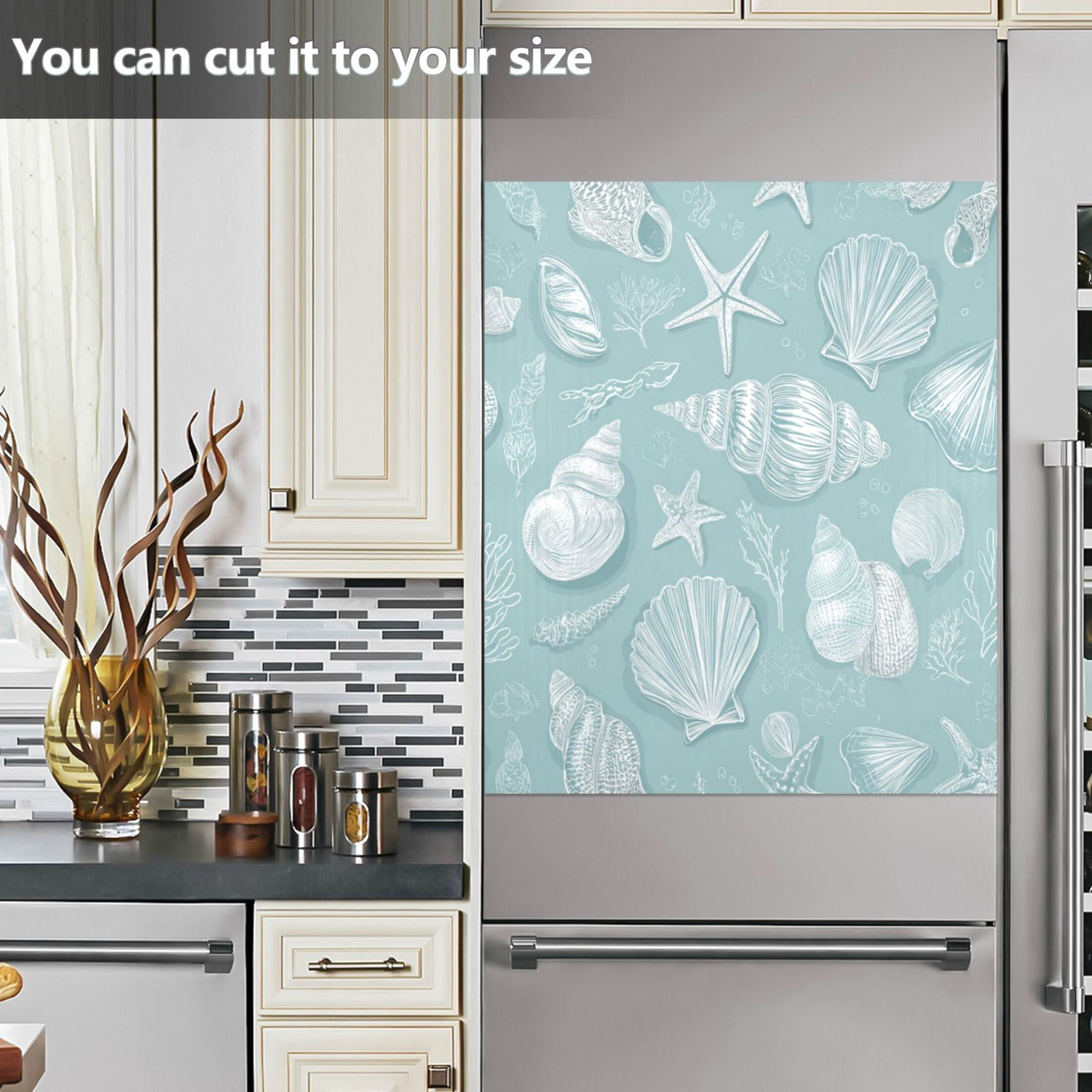 Dishwasher Magnetic Refrigerator Magnet Cover Sticker Home Decorative 23"x26" Light Blue Seashells Pattern