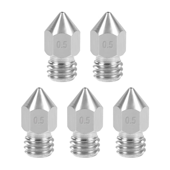 Boquillas de impresora 3D de 0.5 mm Cabeza M6 Rosca para Extrusora MK8 1.75 mm, Acero Inoxidable 5 piezas