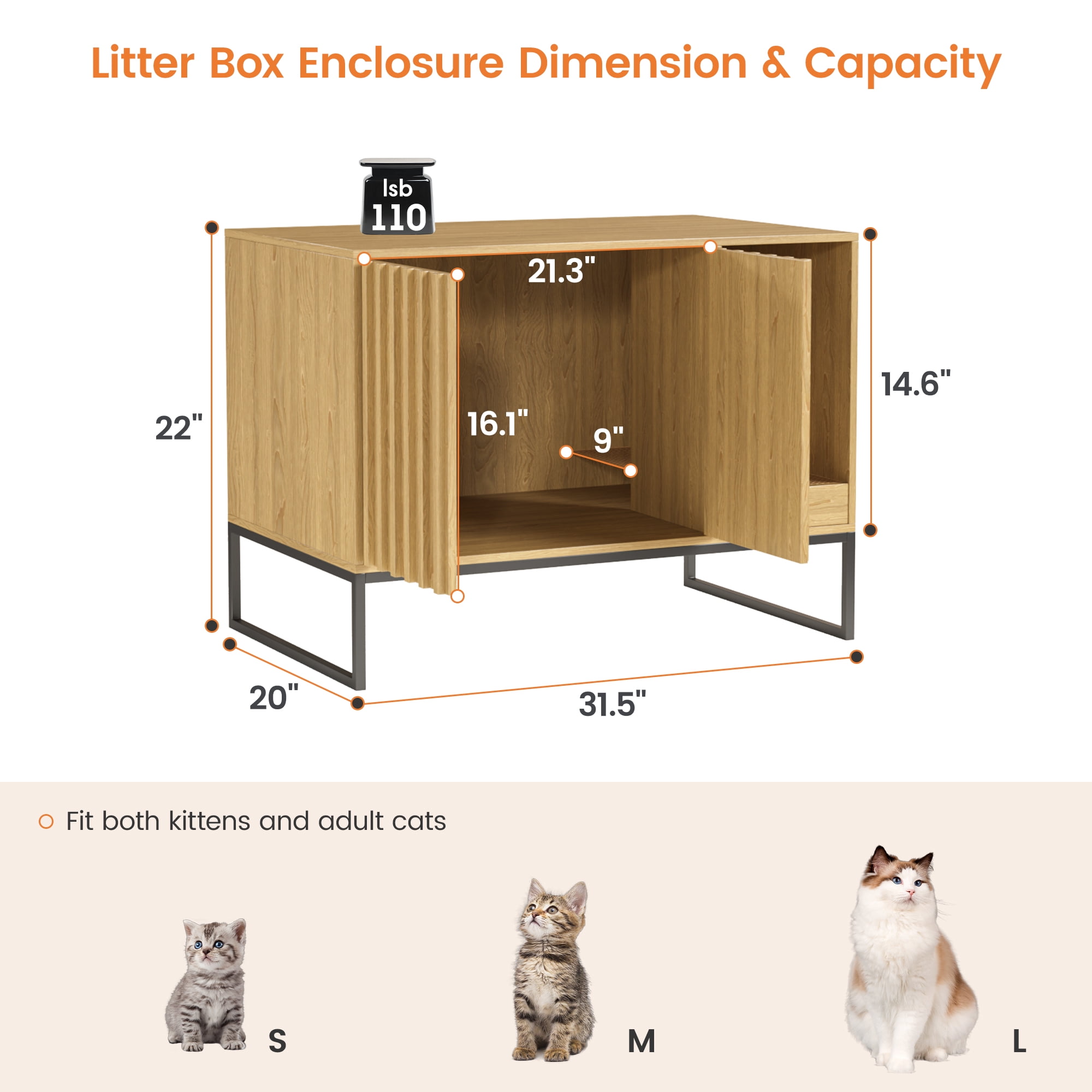 VEANERWOOD Cat Litter Box Enclosure Furniture, Wood Hidden Litter Box with Cat Scratch Pad, Beige