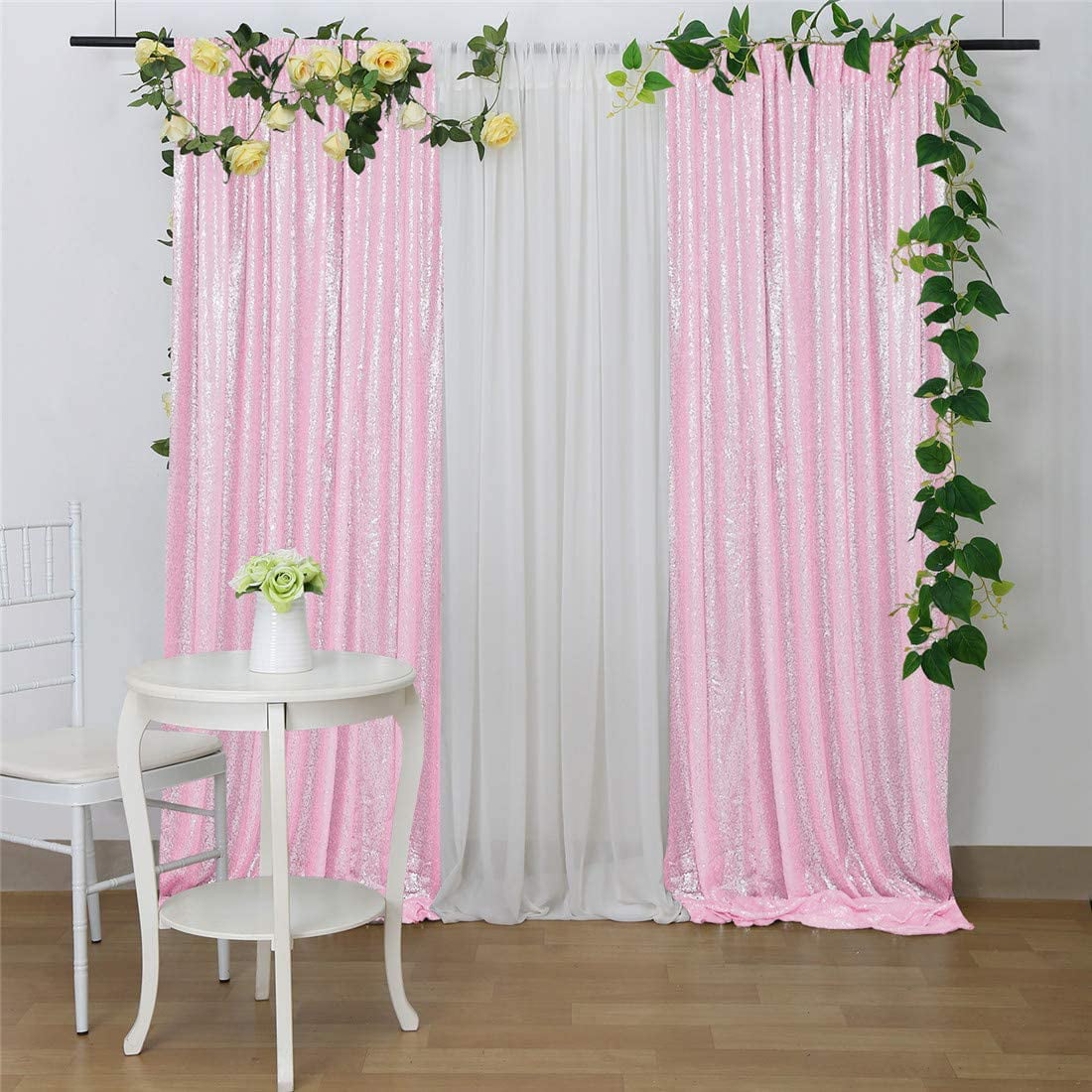 Pink Sequin Backdrop 2 Pieces 2FTx8FT Sequin Photo Backdrop Sequence Baby Shower Backdrop Curtain 