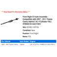 thumbnail image 2 of Front Right CV Axle Assembly - Compatible with 2007 - 2011 Toyota Camry Hybrid 2.4L 4-Cylinder FULL HYBRID EV-GAS FHEV 2008 2009 2010, 2 of 2