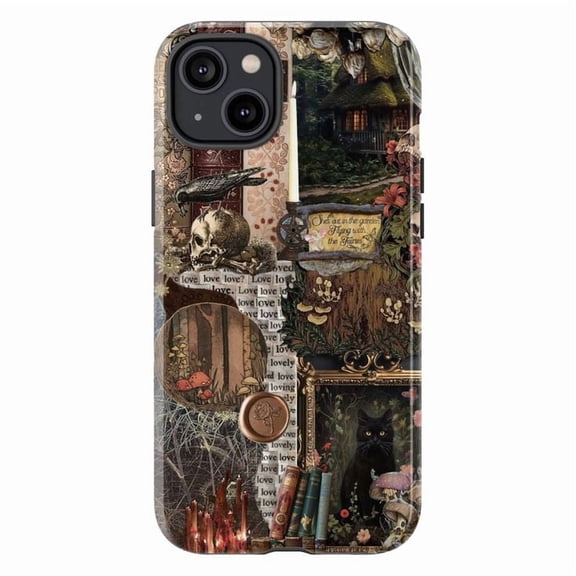 Cottagecore Witchy Collage Phone Case, Dark Academia & Vintage Aesthetic for iPhone 16 15 14 13 12 11 Pro Max Plus Mini