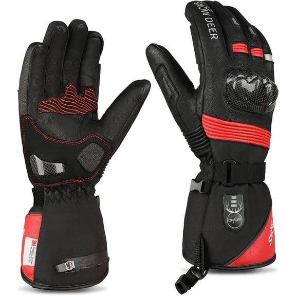 SNOW DEER Heated Motorcycle Gloves,7.4V 3000MAH Electric Rechargeable Battery Waterproof Riding Gloves Men Women for Winter Biking Cycling Ski Snow Insulated Glove Hand Warmer Moto Gloves