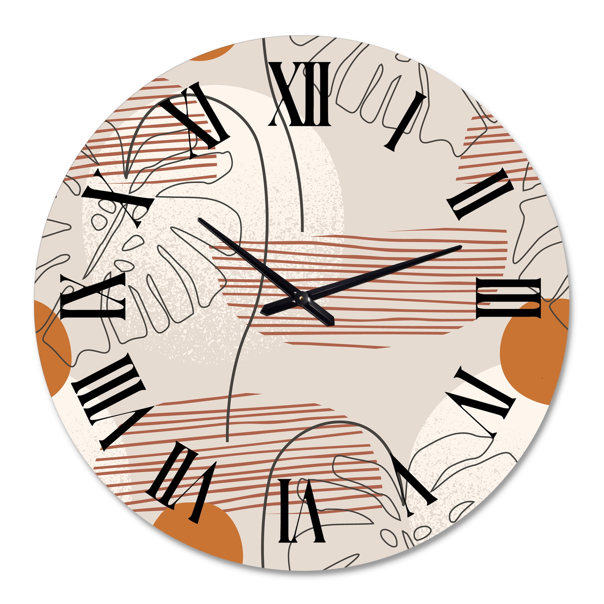 Designart 'One Line Art Shapes & Abstract Monstera Leaf' Modern Wall Clock