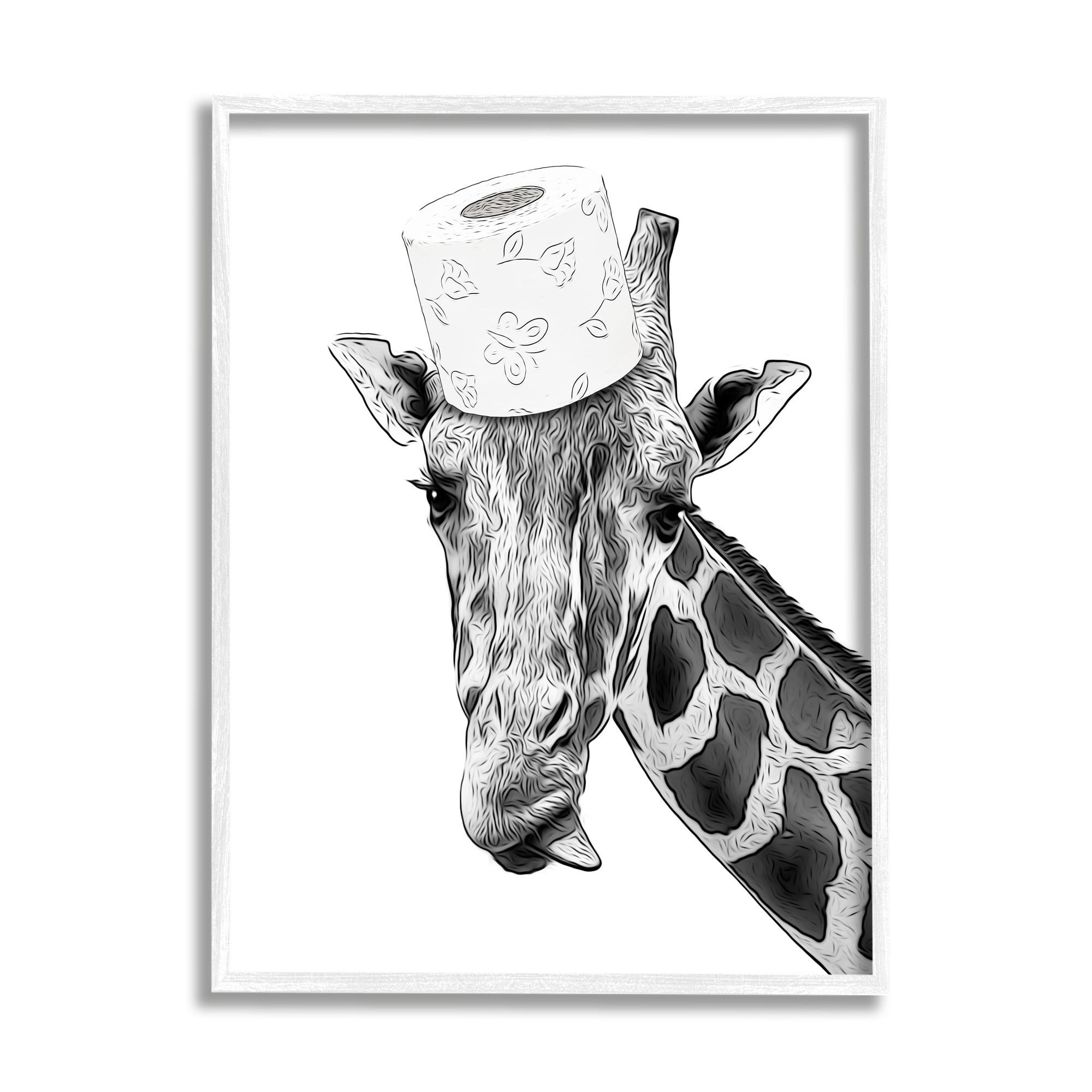 Stupell Industries Giraffe & Toilet Paper Bathroom Animals & Insects Painting White Framed Art Print Wall Art