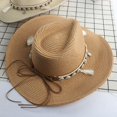 thumbnail image 5 of Womens Crochet Straw Sun Hat Wide Brim Hand Knit Smashable Holiday Bucket, 5 of 5