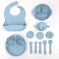 thumbnail image 5 of Juego de vajilla de silicona para niños, vajilla complementaria para alimentación de bebés, pantuflas, cuencos, cucharas, platos de cena y baberos, juego de 15 piezas, 5 of 5