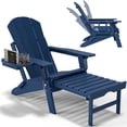 thumbnail image 3 of Folding Adirondack Chair with Ottoman, Adjustable Backrest Plastic HDPE Adirondack Chairs w/4 in 1 Cup Holder Tray, Navy Blue, 3 of 10