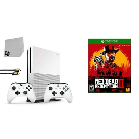 Pre-Owned Microsoft 234-00051 Xbox One S White 1TB Gaming Console with 2 Controller Included with Red Dead Redemption 2 BOLT AXTION Bundle (Refurbished: Like New)
