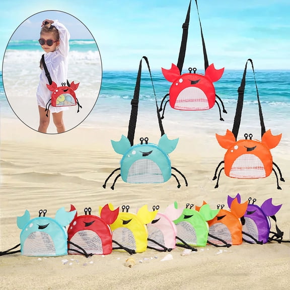 Crab Mesh Bags with Zipper, Shell Bag for Sand Toys Mesh Bag for Toys, Beach Must Haves for Kids Beach