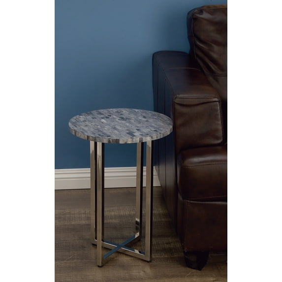 Decmode - Contemporary 21 x 15 inch stainless steel round accent table