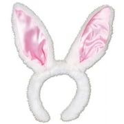 Pack of 12 Pink and White Plush Satin Bunny Ears Headband Easter Costume Accessories