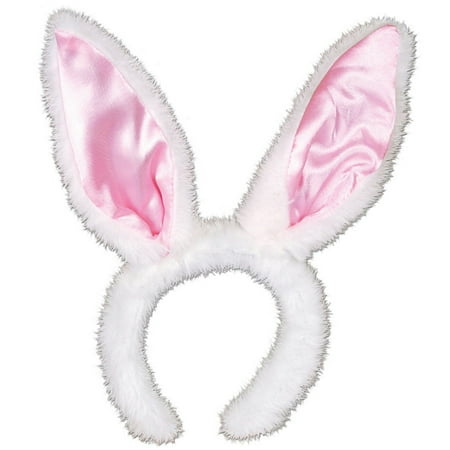 Pack of 12 Pink and White Plush Satin Bunny Ears Headband Easter Costume Accessories