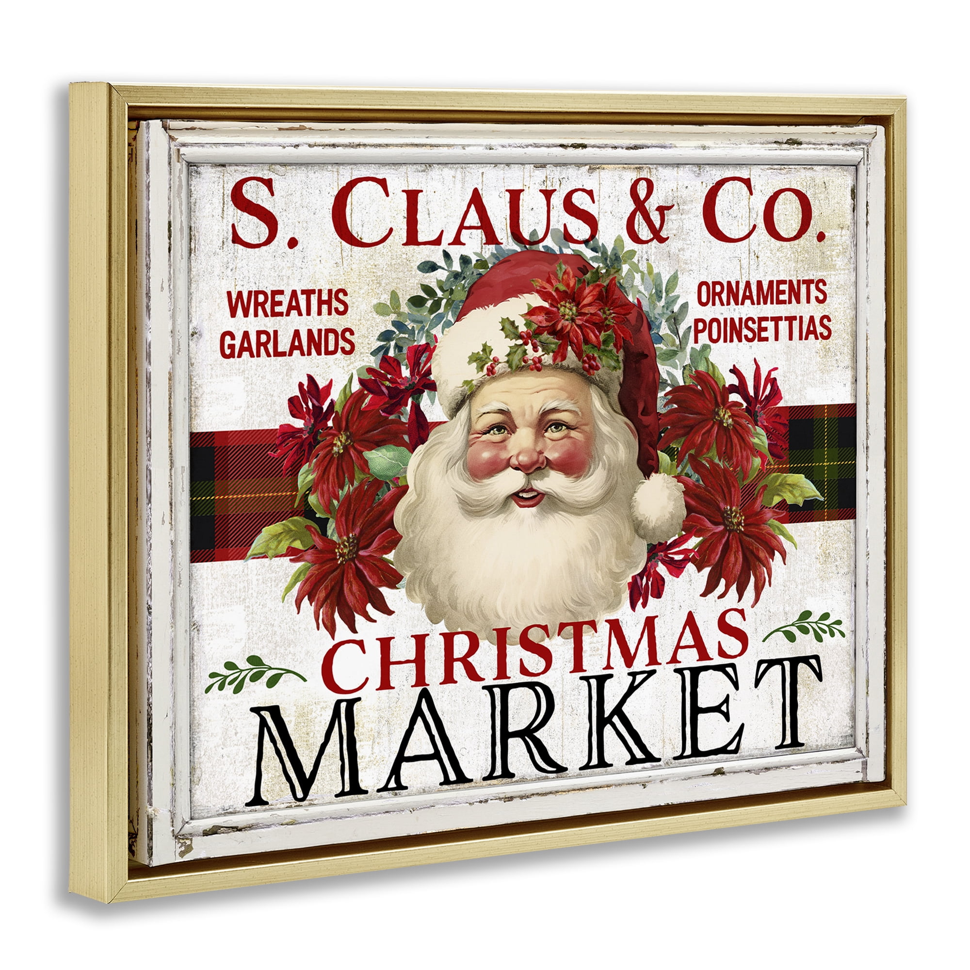 Stupell Industries Holiday Christmas Market Holiday Painting Gold Floater Framed Canvas Art Prints Wall Art, 31 x 25