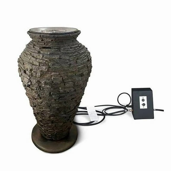 Aquascape Fire and Water Stacked Slate Urn Fountain Feature 58114, Gray