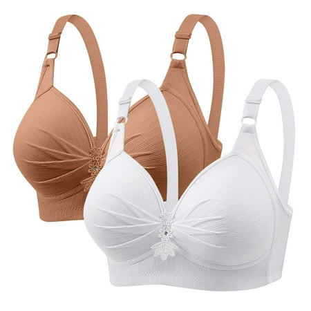 GERsome Women s Pack of 2 Assorted Color Push Up Bra Full Coverage Bras Lace Padded Underwire Plunge Floral 2PCS#Khaki/White L42/95BC