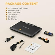 16.9 Portable DVD Player with 14.1 Swivel HD Screen,with Control Remote, 5-Hour Built-in Rechargeable Battery,Car Charger & AC Adapter, Supports CD/DVD/SD Card/USB/Sync TV, Regions Free