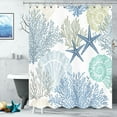 thumbnail image 2 of Extra Long Nautical Coastal Shower Curtain Starfish Seashell Coral Beach Themed Bath Curtain Waterproof Fabric Ocean Shower Curtains for Bathroom with 12 Hooks, 72x84, Blue, 2 of 6
