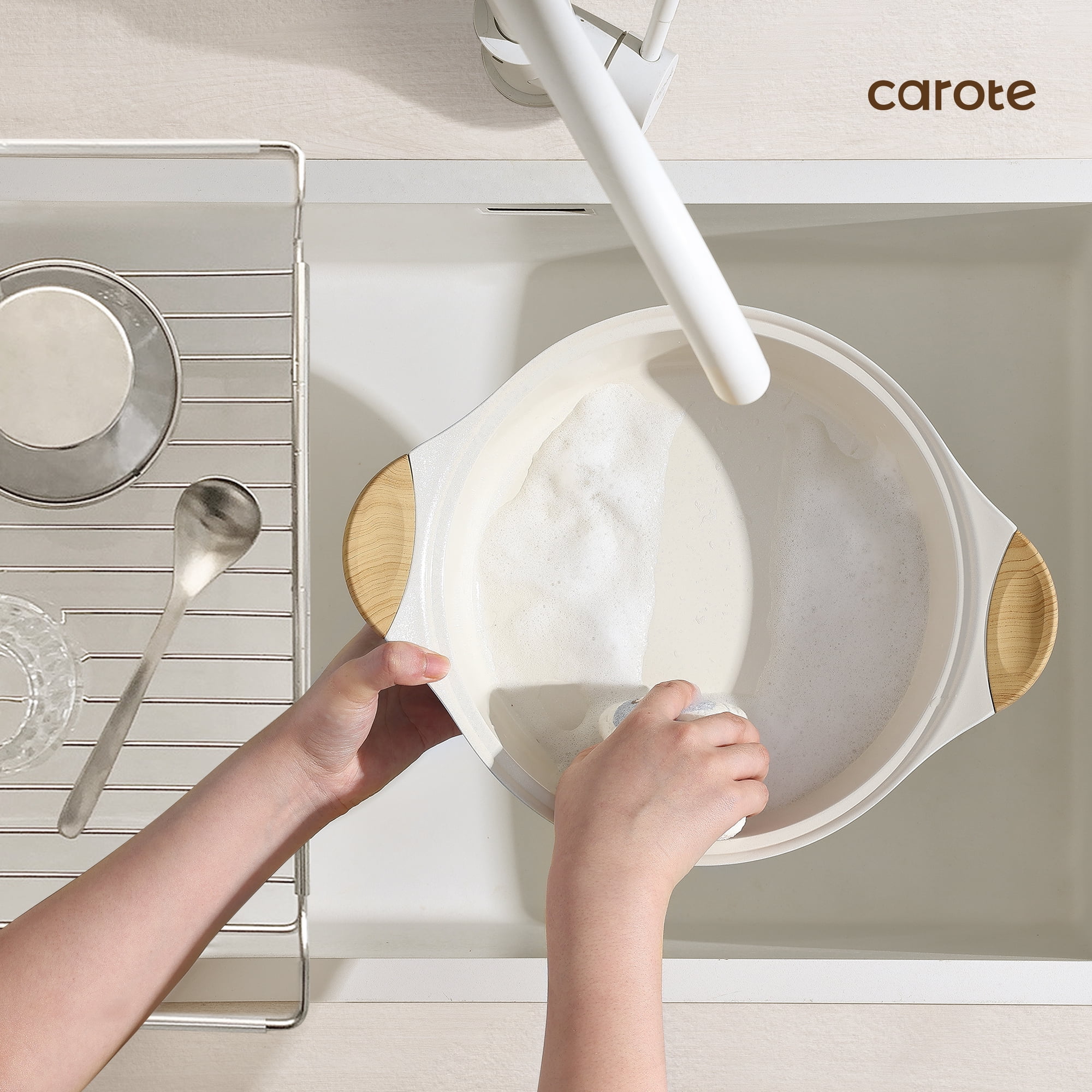 Carote 6pcs Ceramic Cookware Sets, Induction Pots and Pans, Non Stick Pots Sets, White