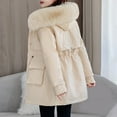thumbnail image 5 of Fashion Winter Warm Coats for Womens Hooded Plus Size Solid Color Long Sleeved Waist Tied Jacket With Large Collar Hooded Pocket Zipper Jacket Detachable Inner Lining, 5 of 6