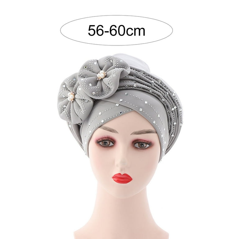 Dress Choice Women's Turban Hat Solid Color Flowers Pearl Trendy