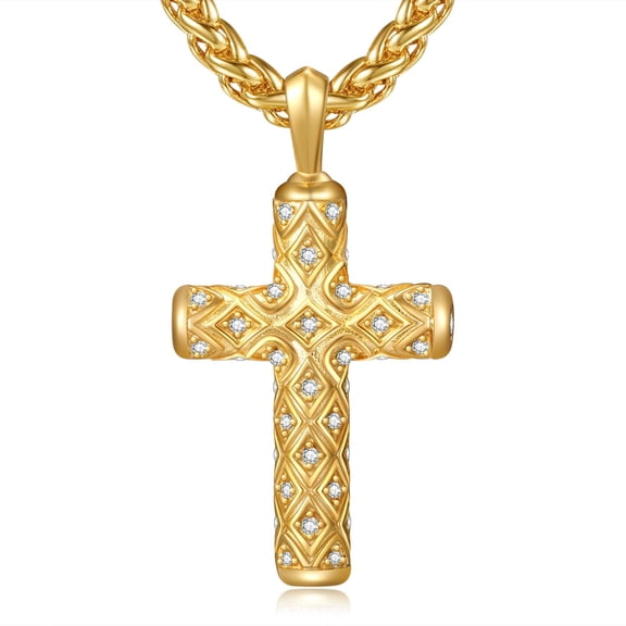 Cross Necklace for Men 24K Gold Plated Cross Pendant Sterling Silver Catholic Religious Gifts Men Necklace Jewelry Gifts