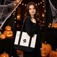 thumbnail image 2 of Halloween Canvas Tote Bag, Reusable Shopping Bag, Cute Spooky Shoulder Handbag for Women, Halloween Party, Travel, Grocery and Daily Use, 2 of 5