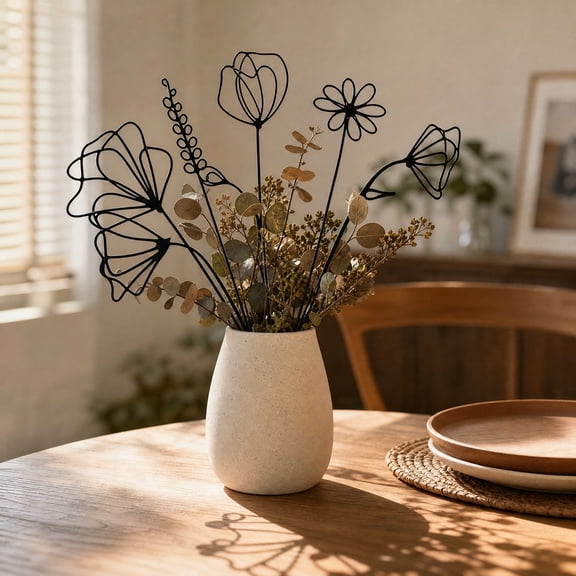 Iron Flower Wall Decor Vintage Metal Wall Art Decor Rustic Hanging Flowers Decorative Metal Floral Art for Home Living Room Bathroom Indoor Outdoor, 13.77 x 2.36 Inch