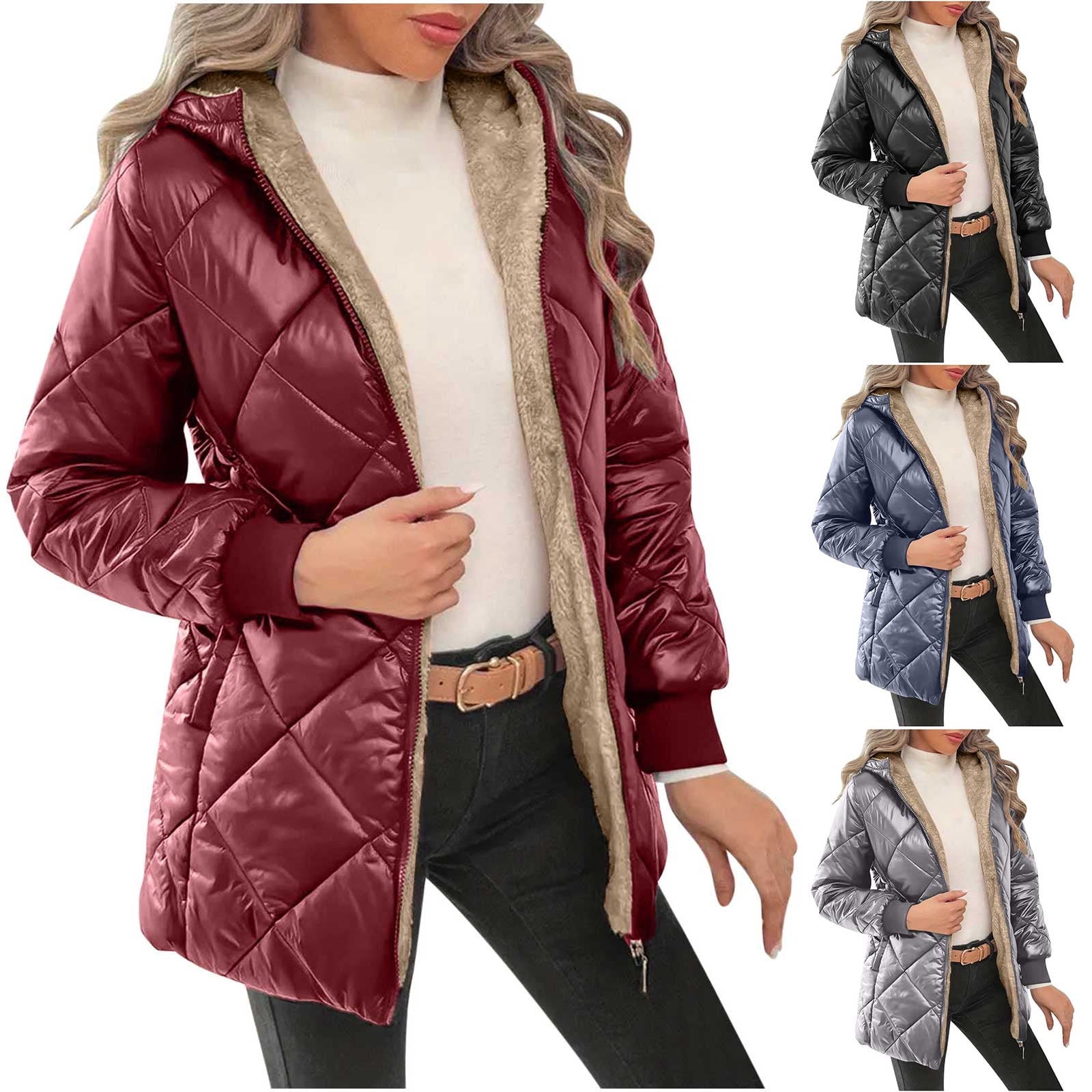 UPPADA Puffer Jacket Womens Cropped Zip up Quilted Jackets Lightweight Warm Winter Coats Trendy Fleece Lined Jackets Lapel Collar Outerwear with Pockets,Puffer Jacket Womens Gray,XL