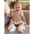thumbnail image 5 of Loicainy Baby Toddler Girl Plaid Outfits 3 6 12 18 24 Months 2T 3T Long Sleeve Lace Trim Doll Collar Tops Flared Pants Clothes Set, 5 of 9