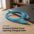 thumbnail image 2 of Powertek Neon Blue Silicone USB-A to Lightning Cable, 6ft MFi Certified Fast Charging iPhone Charger Cord, Durable Tangle-Free Sync Cable for iPhone, iPad & iPod, 2 of 6