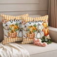 thumbnail image 2 of Pumpkins Thanksgiving Outdoor Waterproof Pillow Covers, Fall Orange Plaid Farmhouse Leaves Decorative Square Throw Pillowcase Sofa Cushion Sham for Patio/Couch/Chair, 26"x26" 2 Pack, 2 of 8